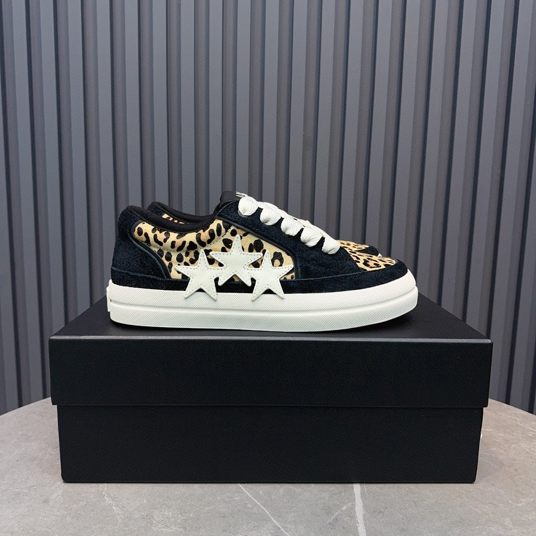 AMIRI Black Leopard-Print Low-Top Sneakers with White Stars