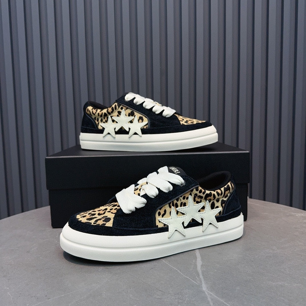 AMIRI Black Leopard-Print Low-Top Sneakers with White Stars