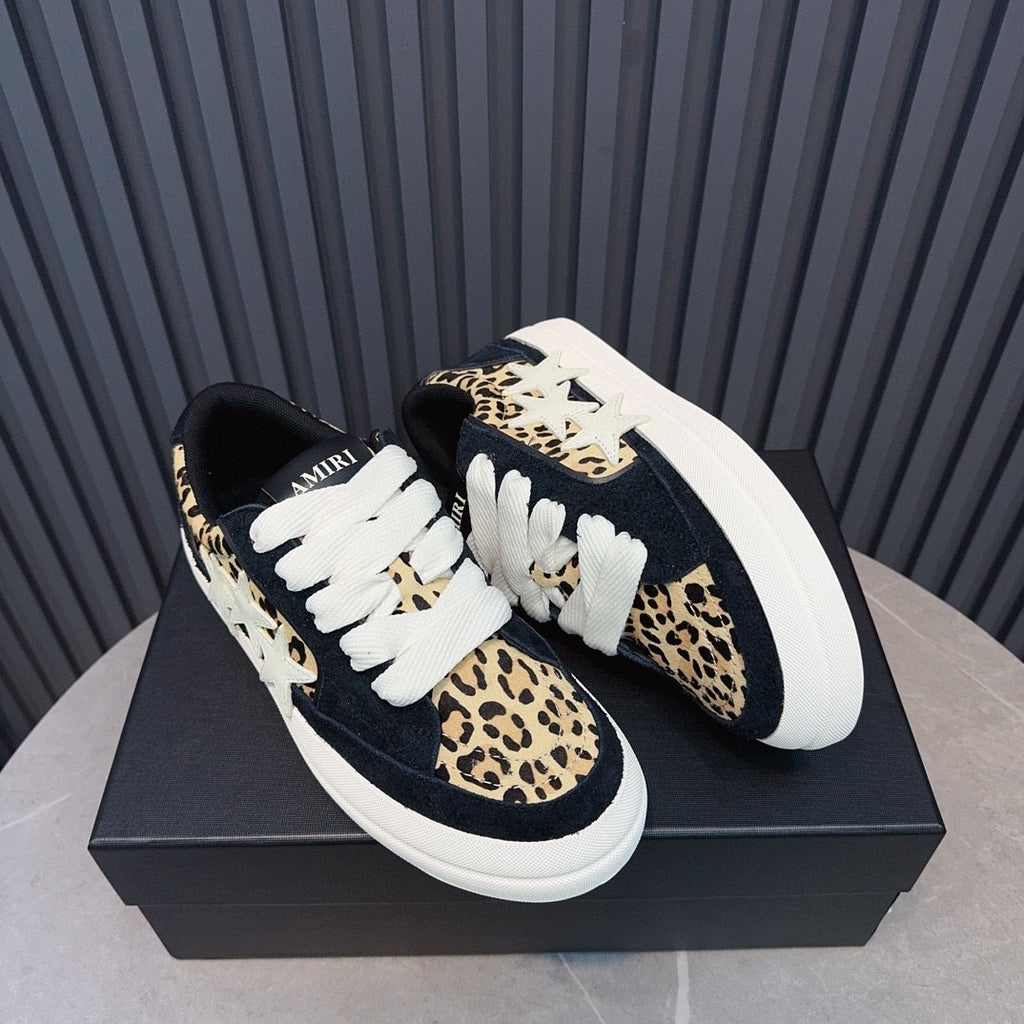 AMIRI Black Leopard-Print Low-Top Sneakers with White Stars