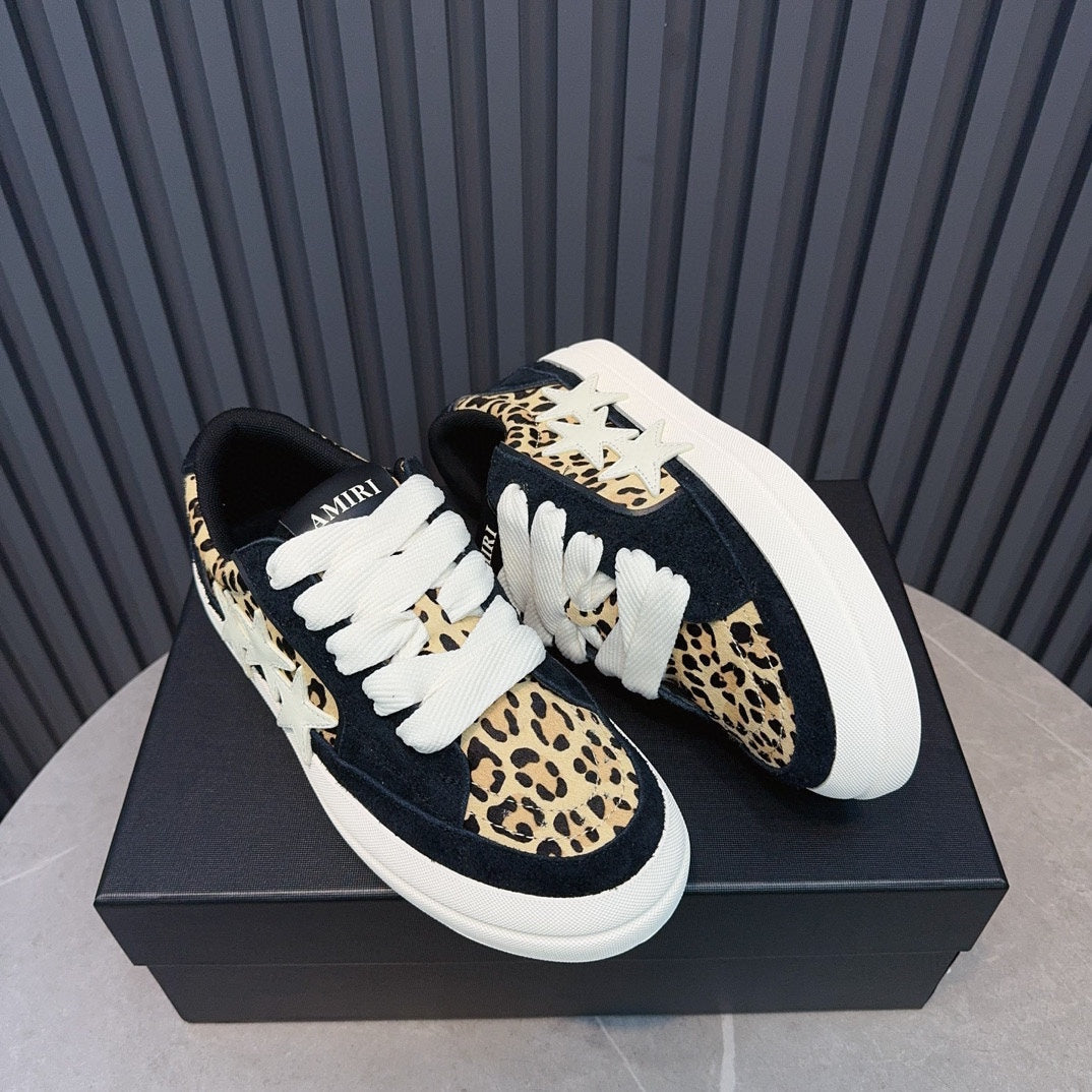AMIRI Black Leopard-Print Low-Top Sneakers with White Stars