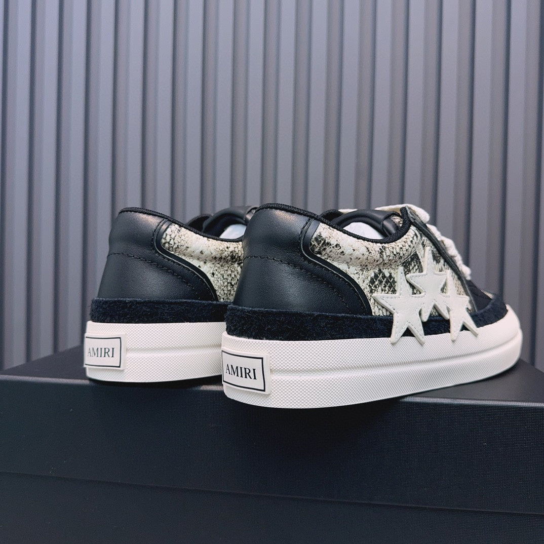 AMIRI Black Snake-Print Low-Top Sneakers with White Stars