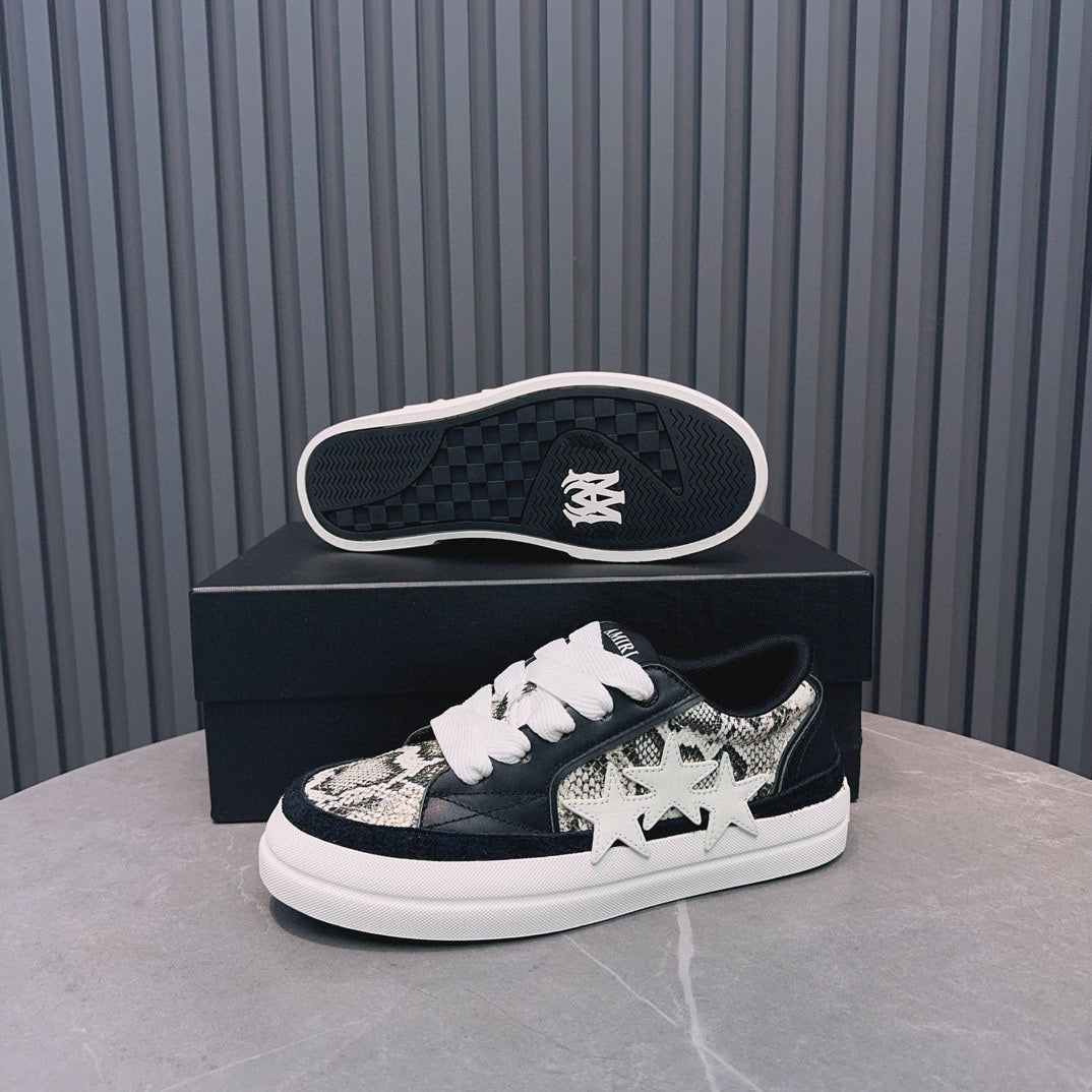 AMIRI Black Snake-Print Low-Top Sneakers with White Stars