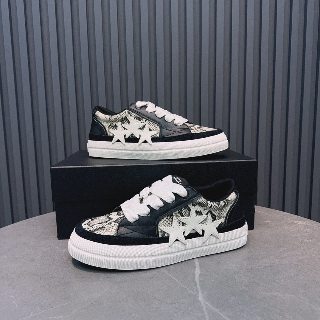 AMIRI Black Snake-Print Low-Top Sneakers with White Stars