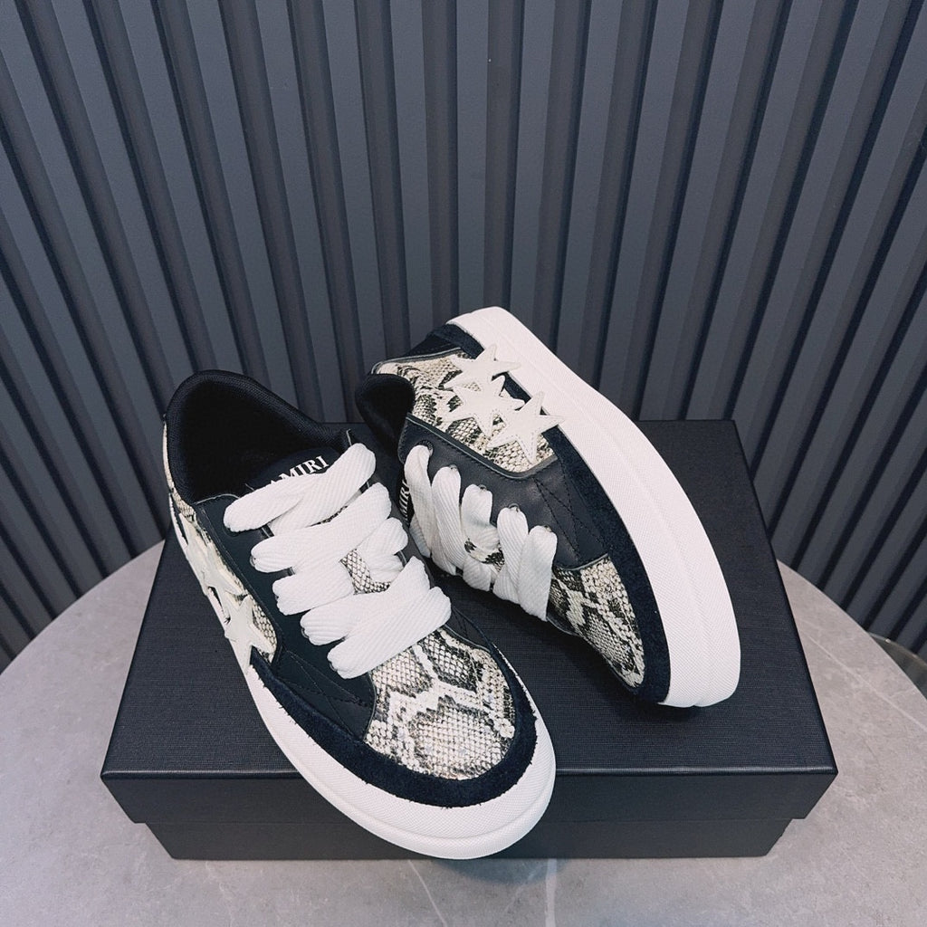 AMIRI Black Snake-Print Low-Top Sneakers with White Stars