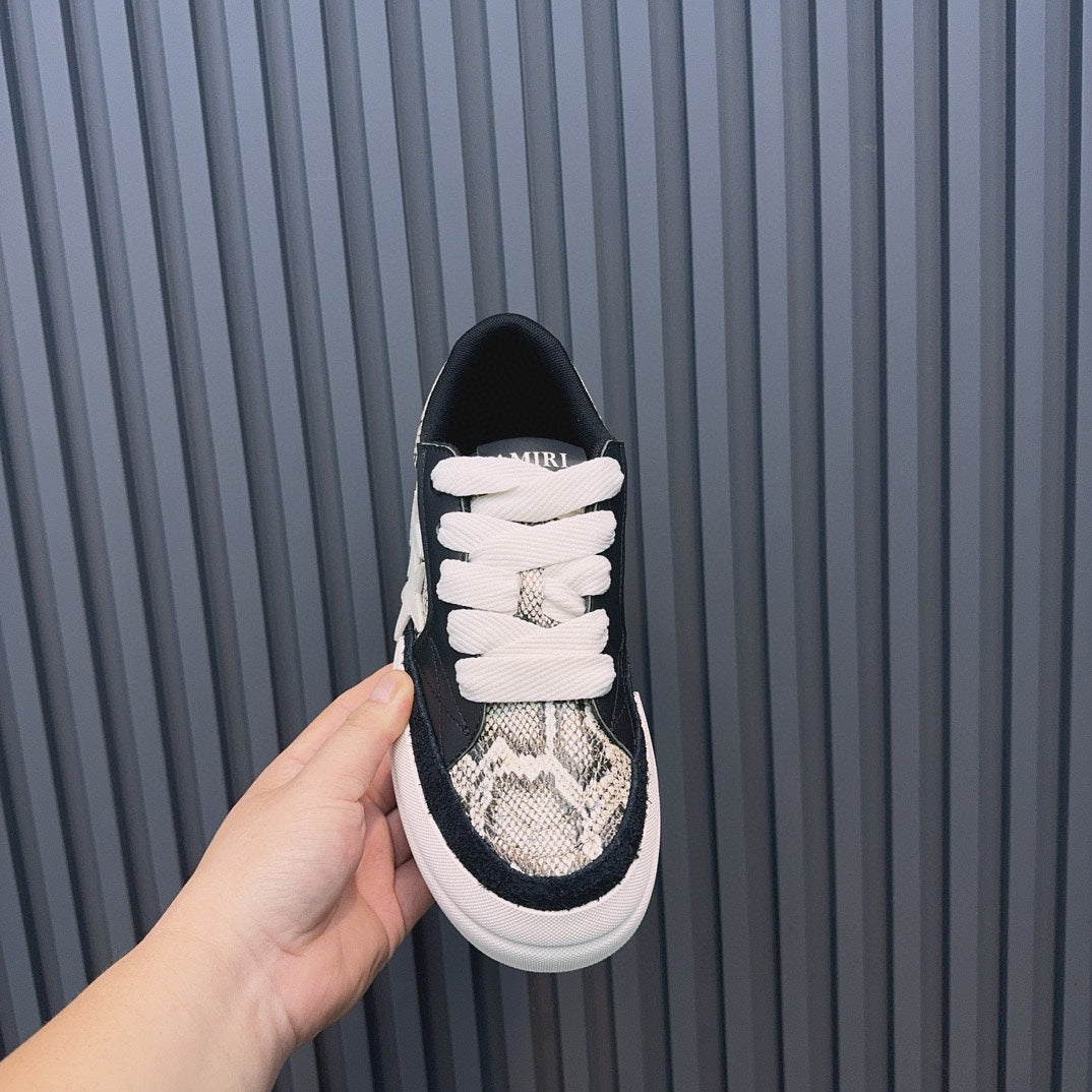AMIRI Black Snake-Print Low-Top Sneakers with White Stars