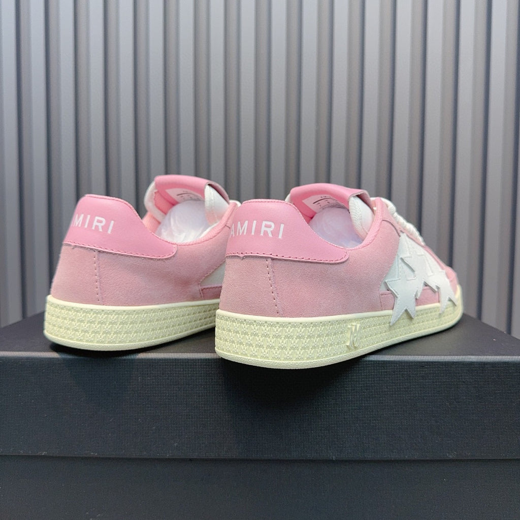 AMIRI Pink Low-Top Sneakers with White Stars and Cream Sole