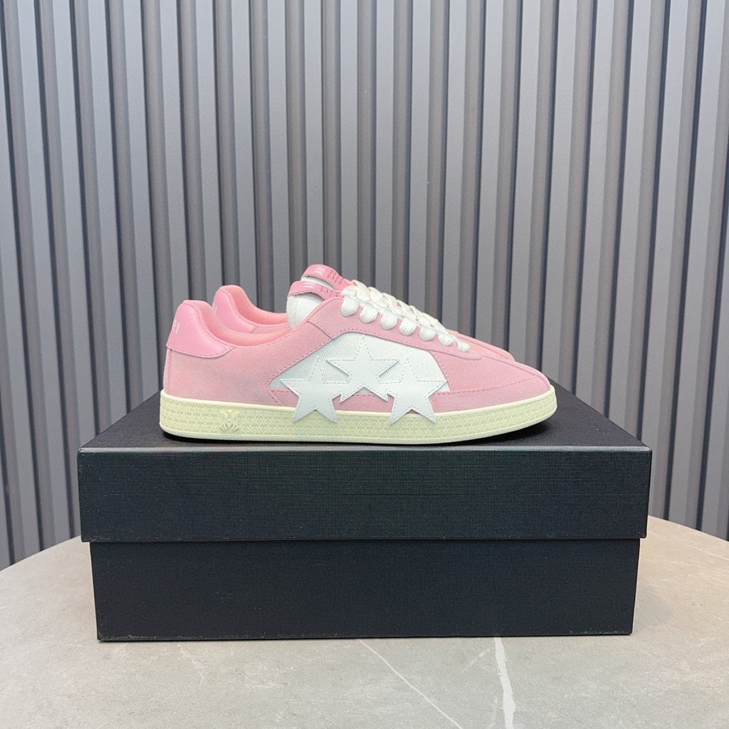 AMIRI Pink Low-Top Sneakers with White Stars and Cream Sole