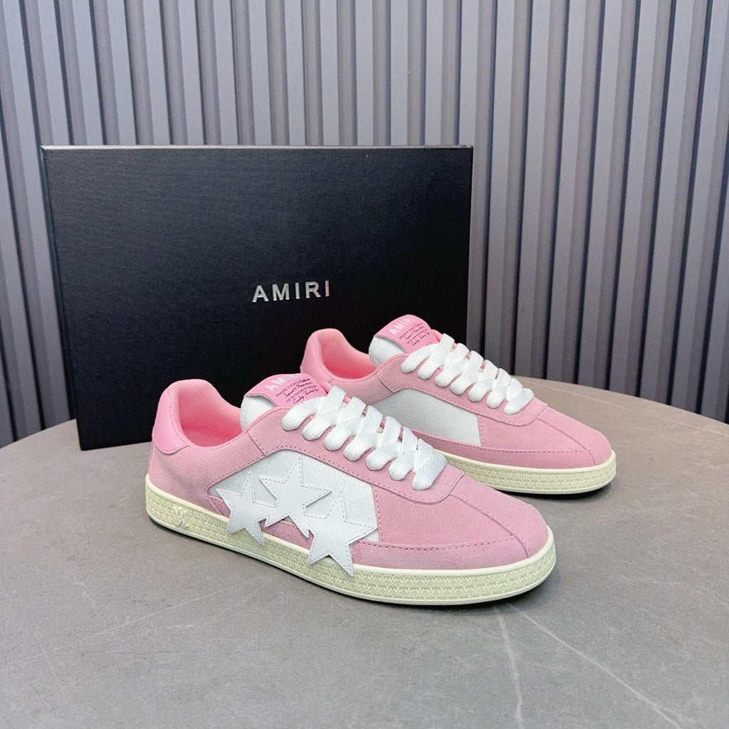 AMIRI Pink Low-Top Sneakers with White Stars and Cream Sole
