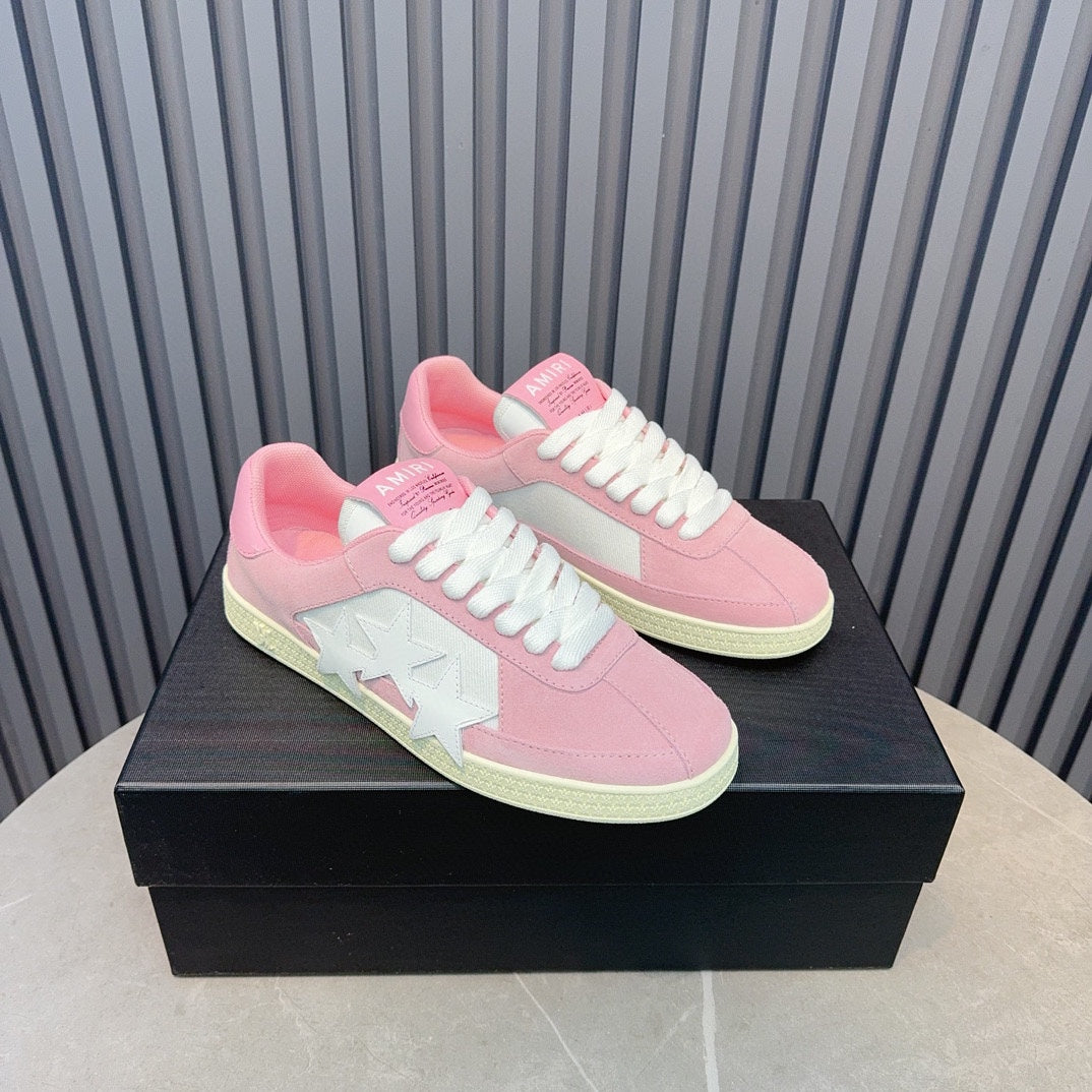 AMIRI Pink Low-Top Sneakers with White Stars and Cream Sole