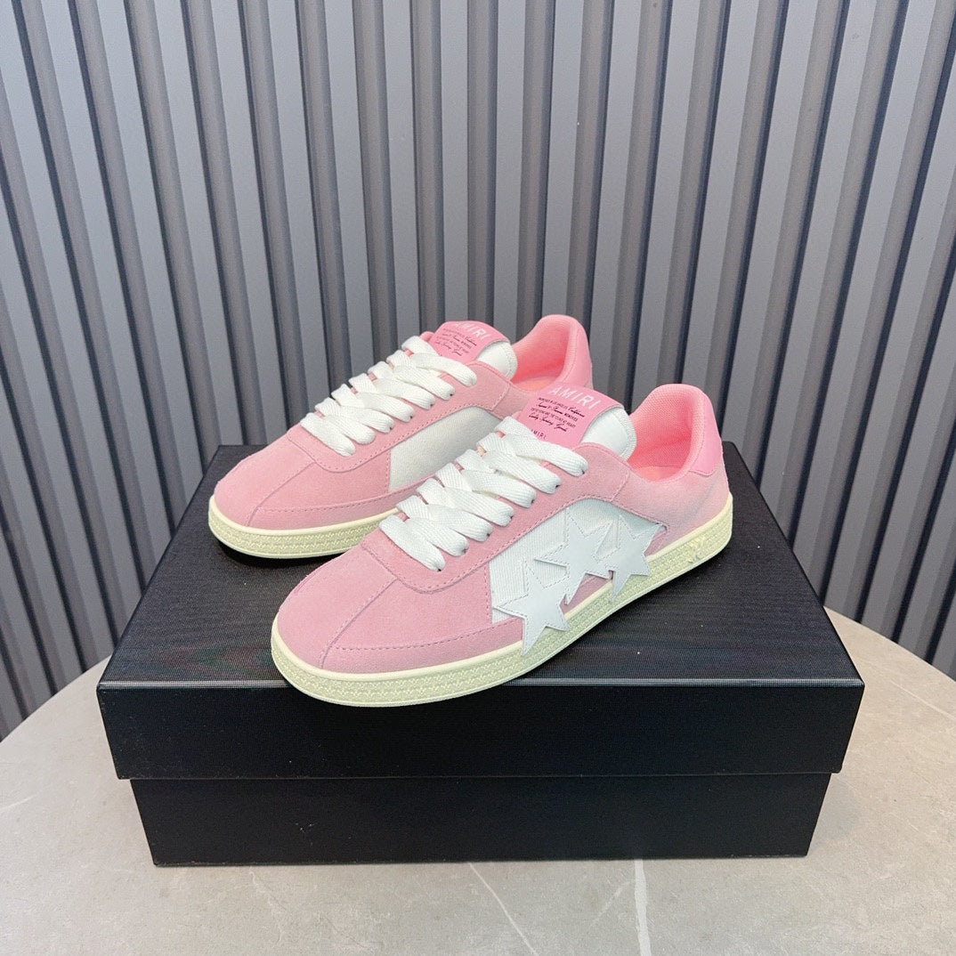 AMIRI Pink Low-Top Sneakers with White Stars and Cream Sole