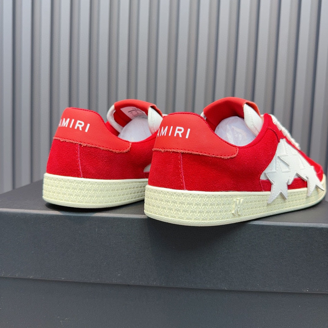 AMIRI Red Low-Top Sneakers with White Stars and Cream Sole