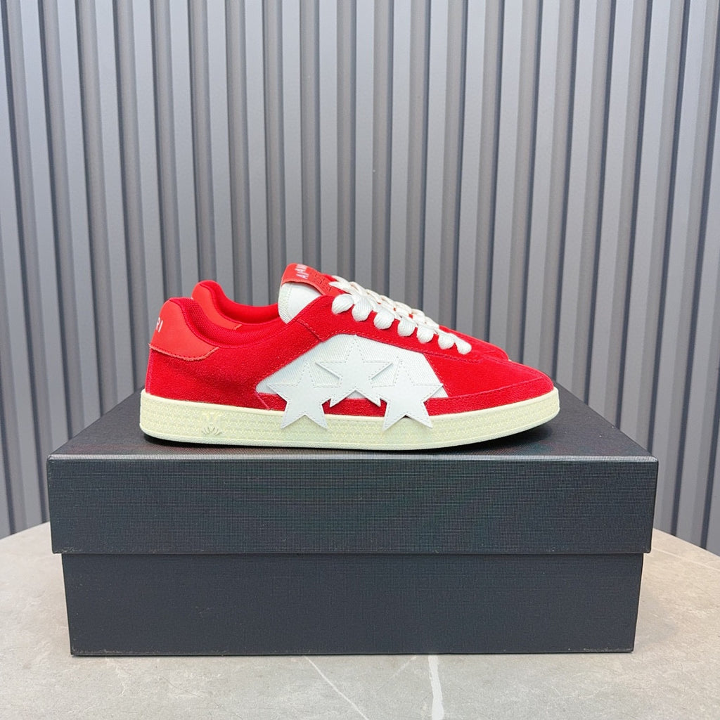 AMIRI Red Low-Top Sneakers with White Stars and Cream Sole