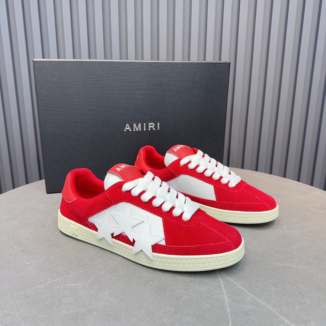 AMIRI Red Low-Top Sneakers with White Stars and Cream Sole