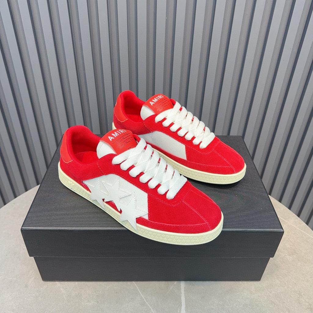 AMIRI Red Low-Top Sneakers with White Stars and Cream Sole