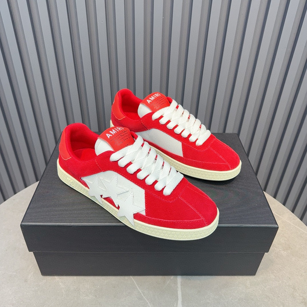 AMIRI Red Low-Top Sneakers with White Stars and Cream Sole