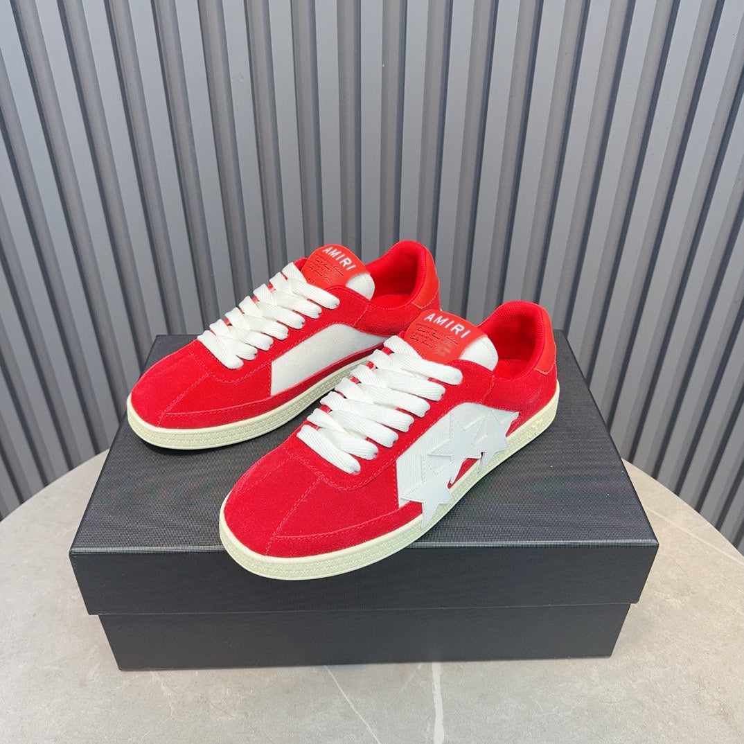 AMIRI Red Low-Top Sneakers with White Stars and Cream Sole