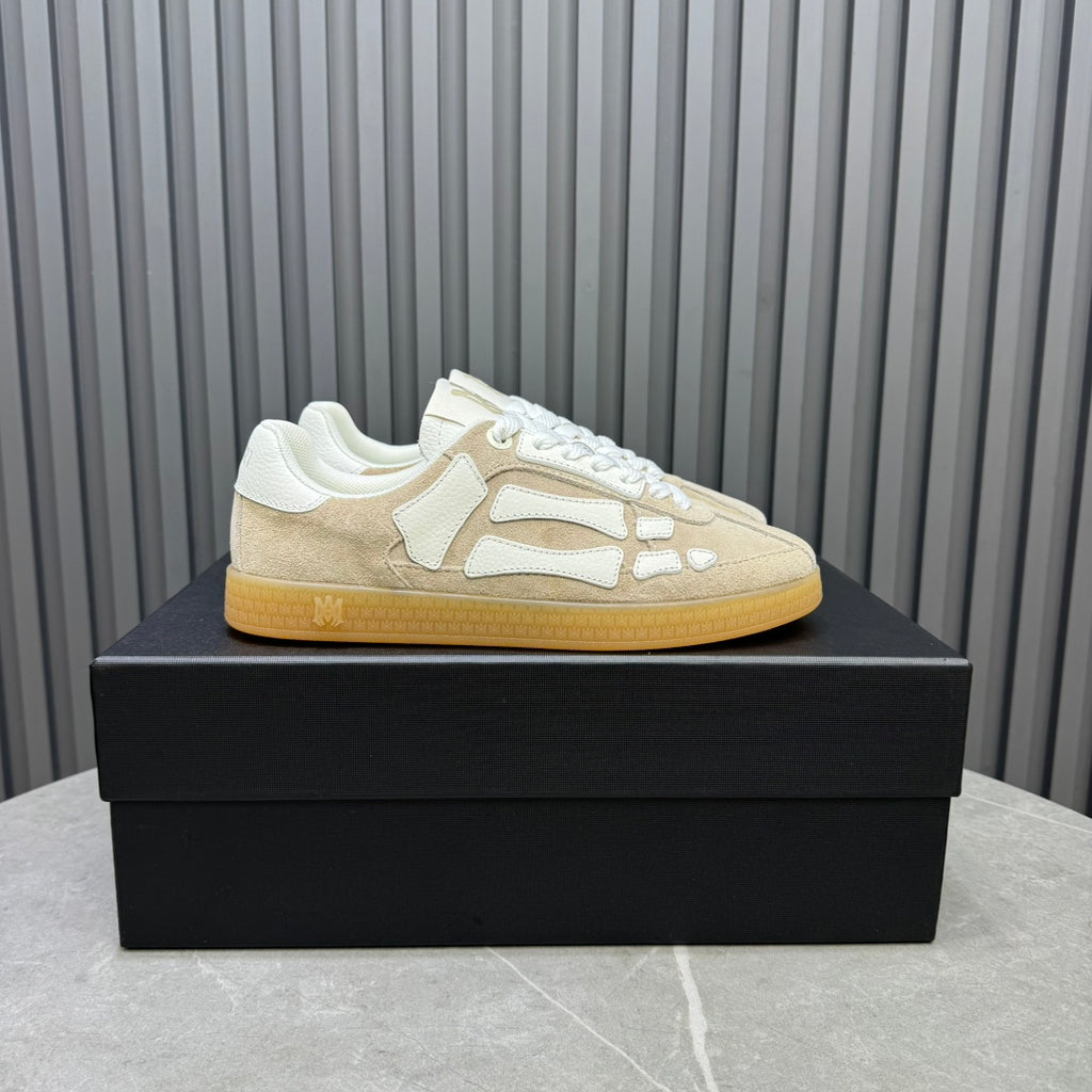 AMIRI Beige Low-Top Sneakers with White Bone Details and Gum Sole