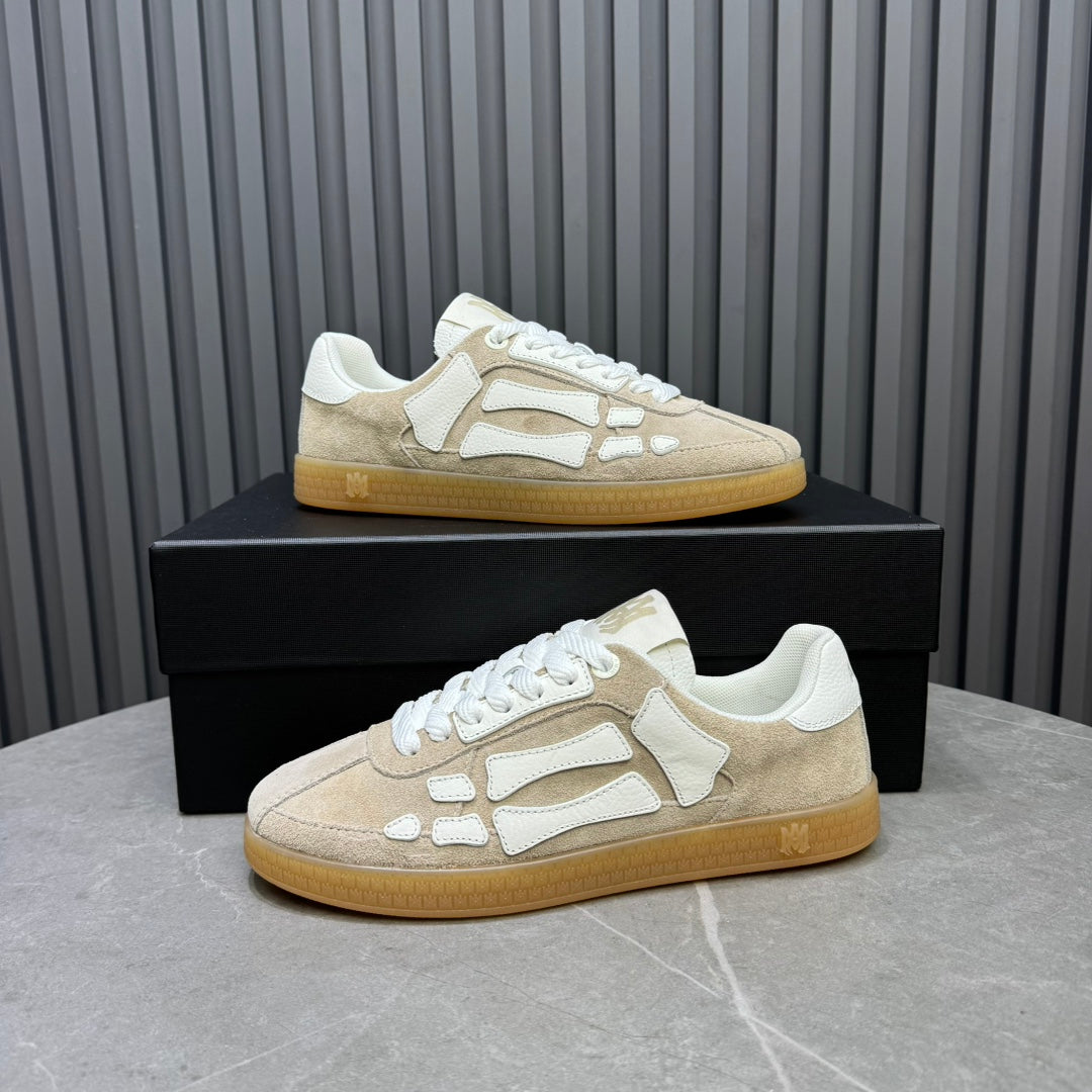 AMIRI Beige Low-Top Sneakers with White Bone Details and Gum Sole