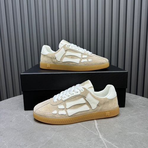 AMIRI Beige Low-Top Sneakers with White Bone Details and Gum Sole