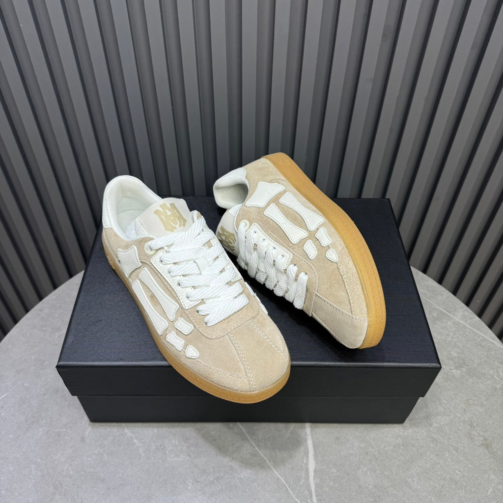 AMIRI Beige Low-Top Sneakers with White Bone Details and Gum Sole