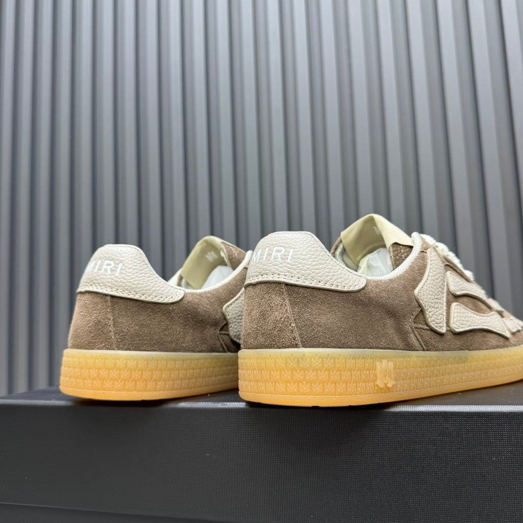 AMIRI Taupe Low-Top Sneakers with Cream Bone Details and Gum Sole