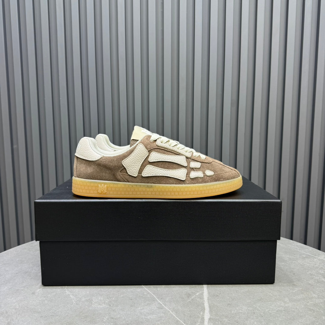 AMIRI Taupe Low-Top Sneakers with Cream Bone Details and Gum Sole
