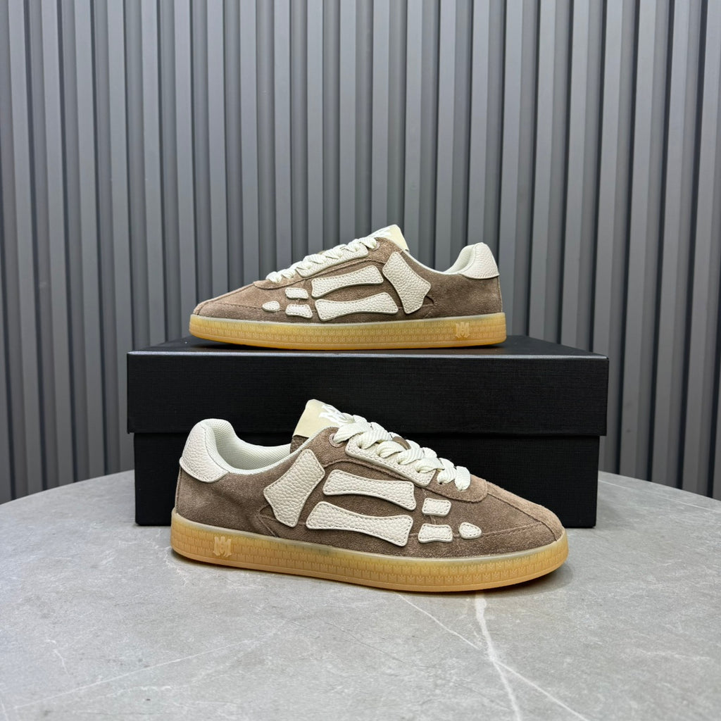 AMIRI Taupe Low-Top Sneakers with Cream Bone Details and Gum Sole