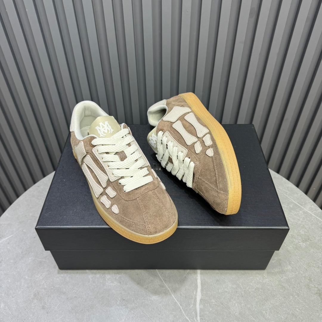 AMIRI Taupe Low-Top Sneakers with Cream Bone Details and Gum Sole