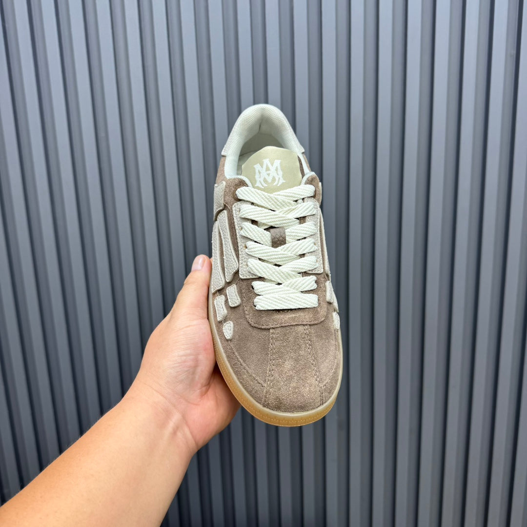 AMIRI Taupe Low-Top Sneakers with Cream Bone Details and Gum Sole