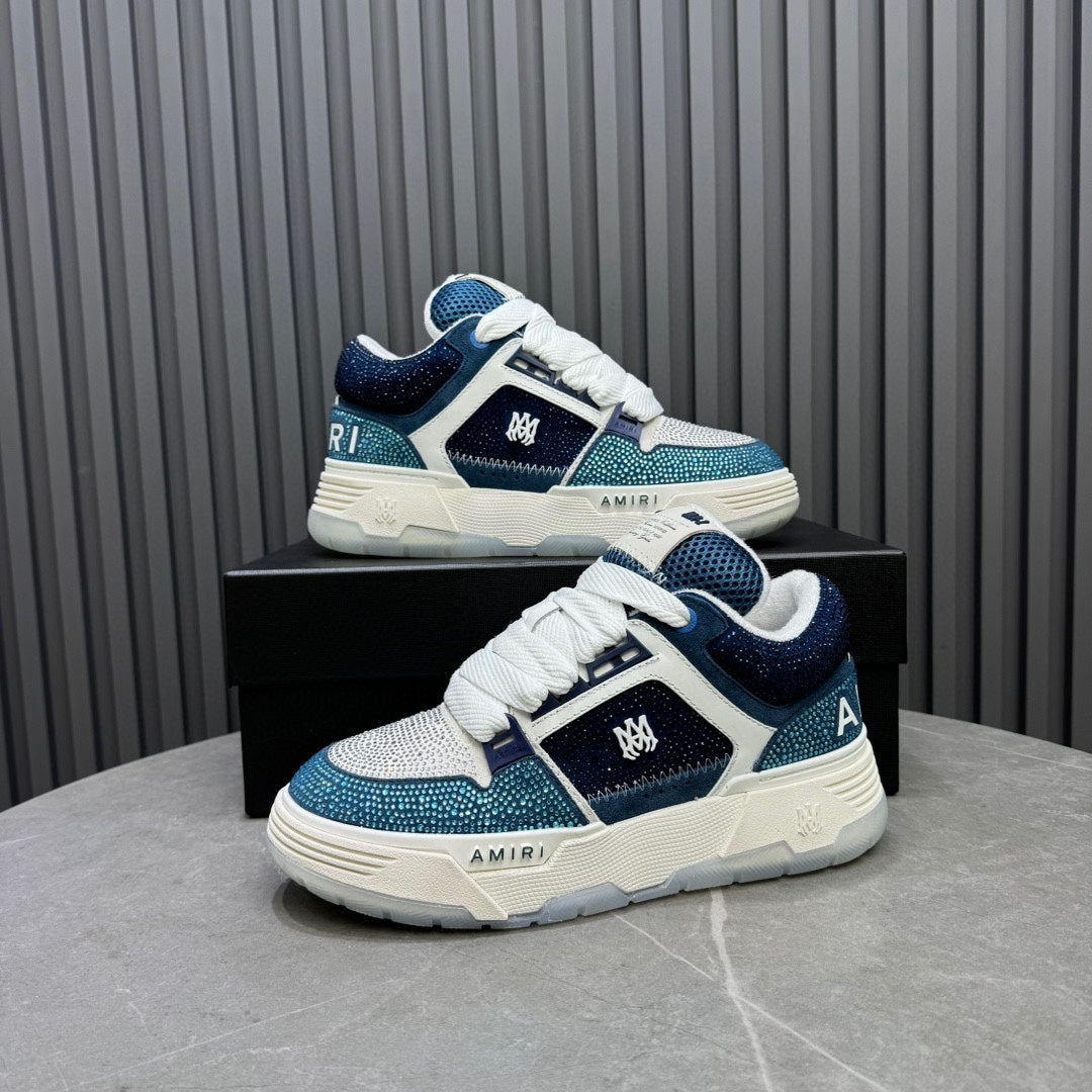AMIRI Blue and White Embellished Sneakers with Chunky Sole
