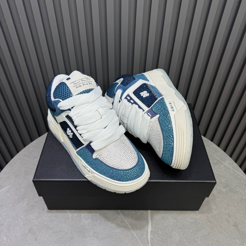 AMIRI Blue and White Embellished Sneakers with Chunky Sole