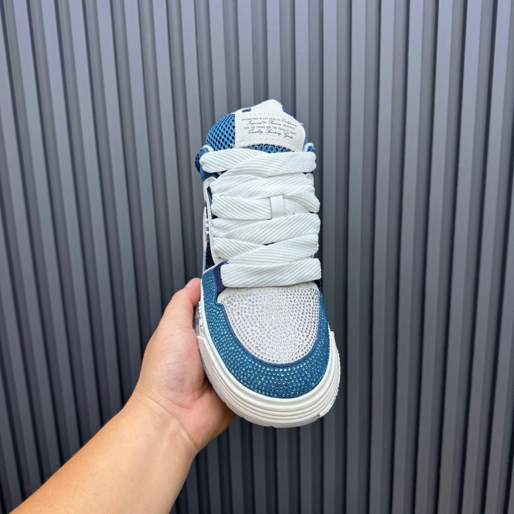 AMIRI Blue and White Embellished Sneakers with Chunky Sole