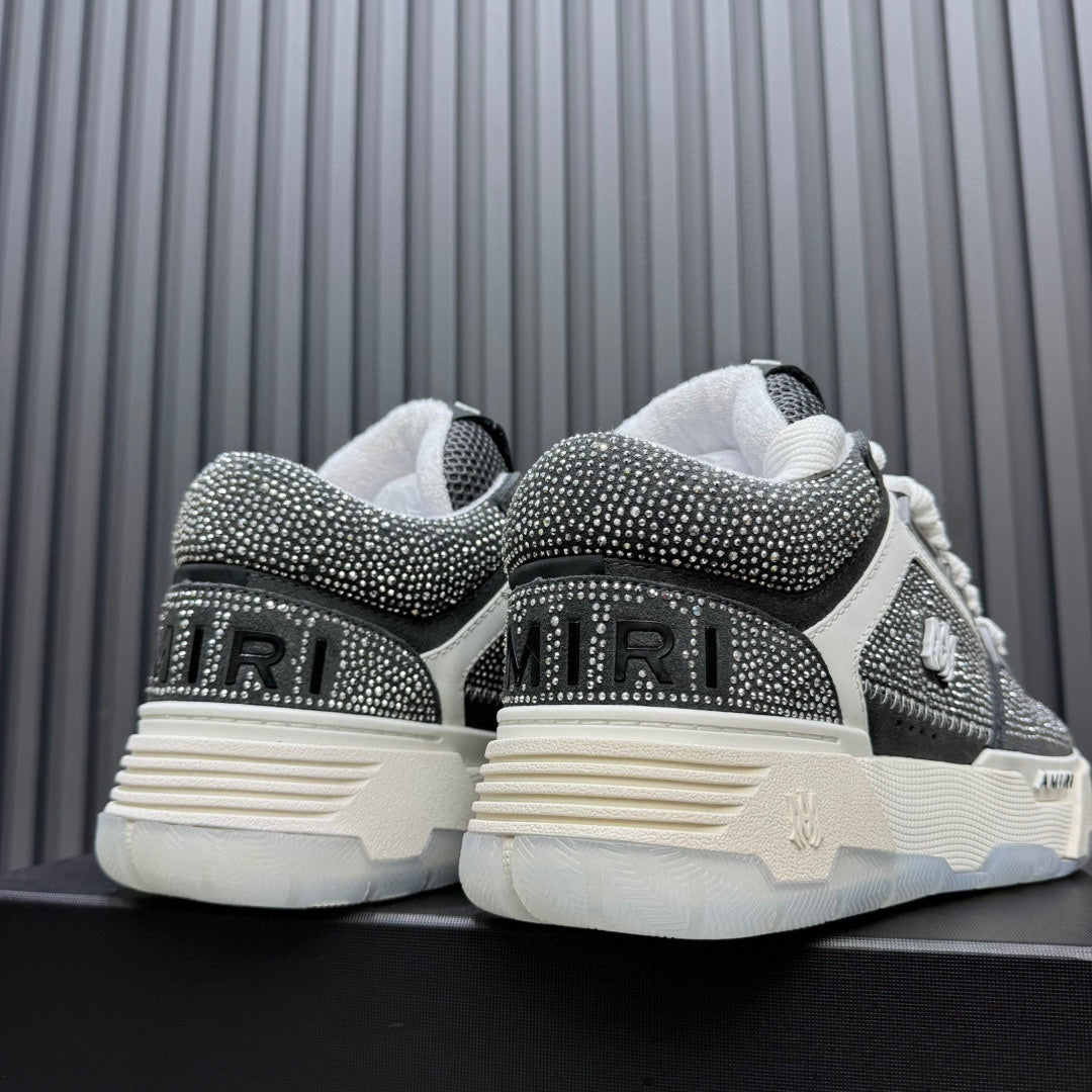 AMIRI Grey and White Embellished Sneakers with Chunky Sole