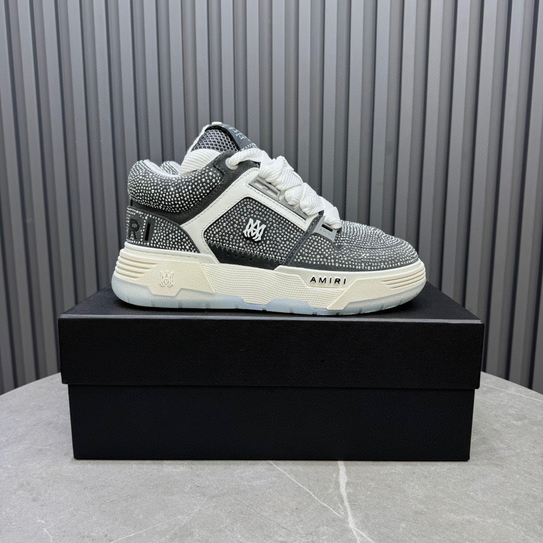 AMIRI Grey and White Embellished Sneakers with Chunky Sole