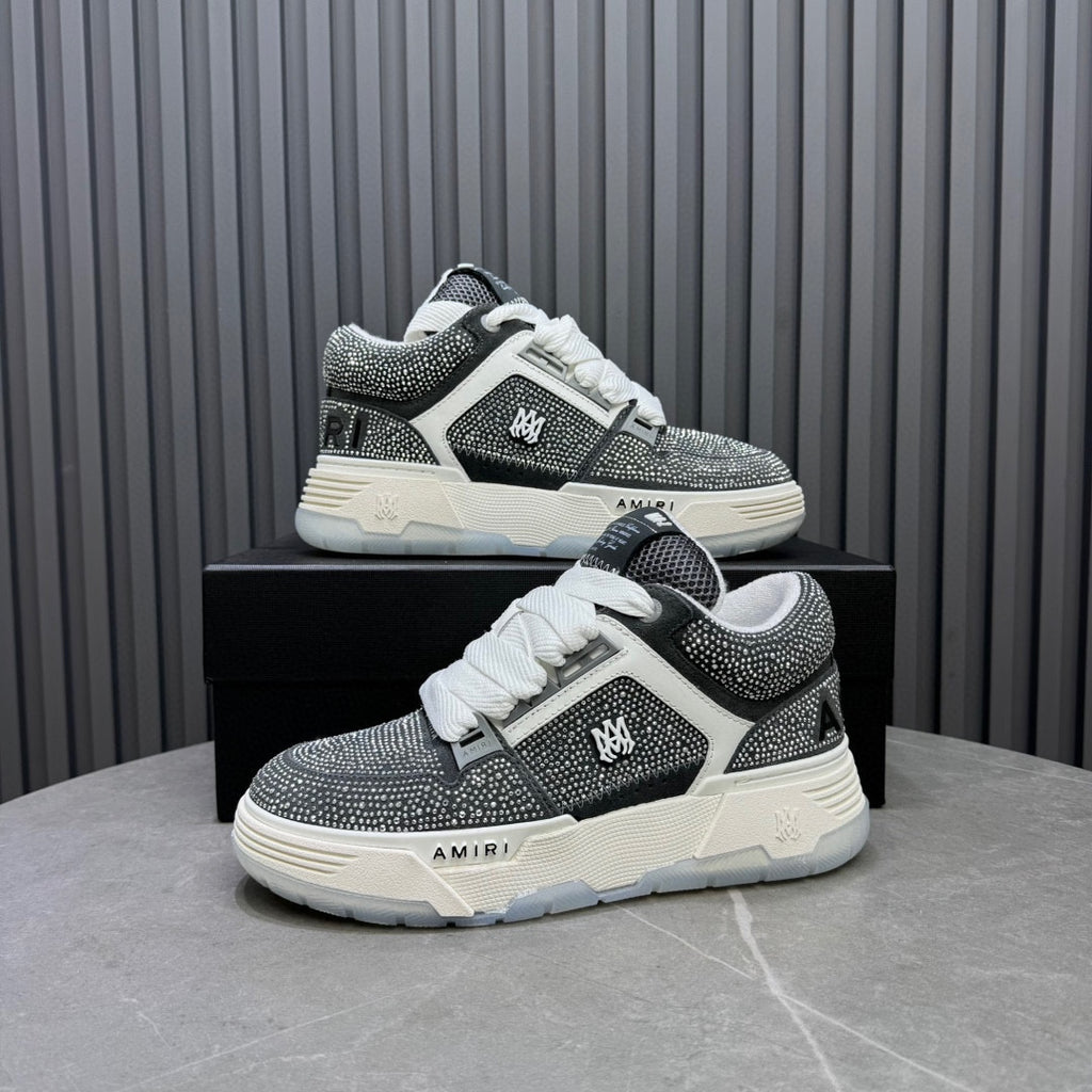 AMIRI Grey and White Embellished Sneakers with Chunky Sole