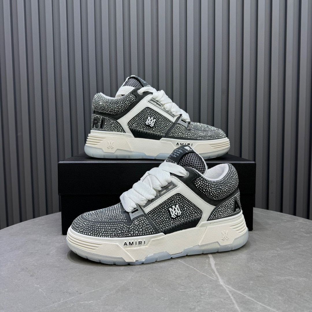 AMIRI Grey and White Embellished Sneakers with Chunky Sole