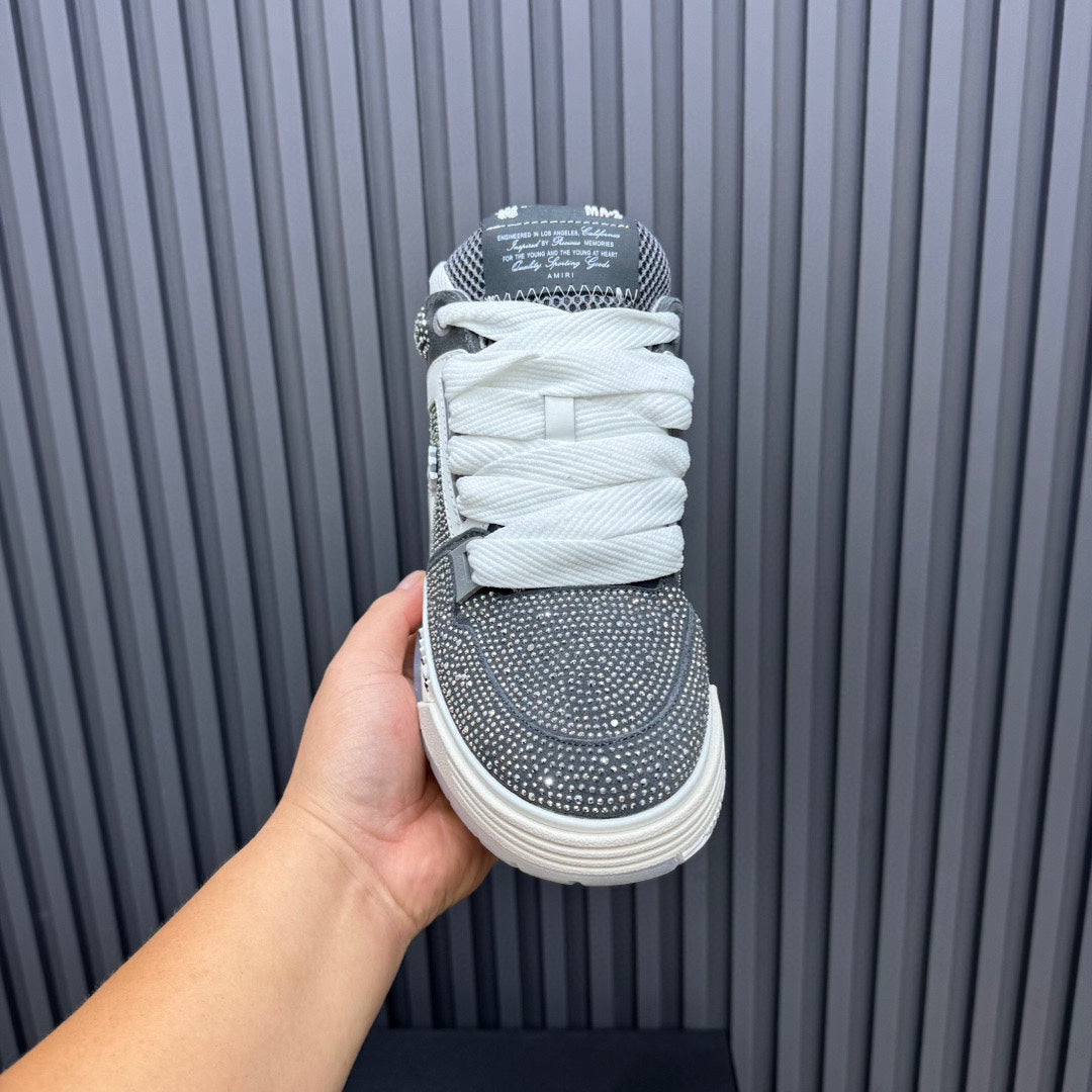 AMIRI Grey and White Embellished Sneakers with Chunky Sole