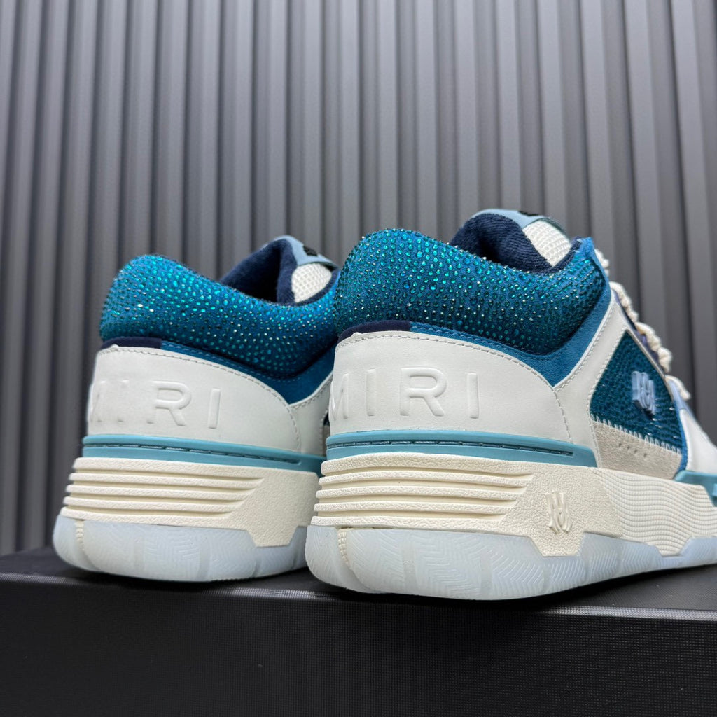 AMIRI Teal and White Embellished Sneakers with Chunky Sole