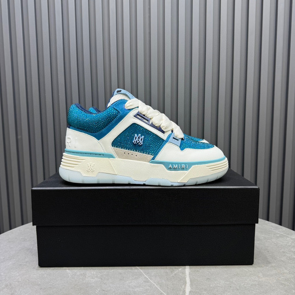 AMIRI Teal and White Embellished Sneakers with Chunky Sole