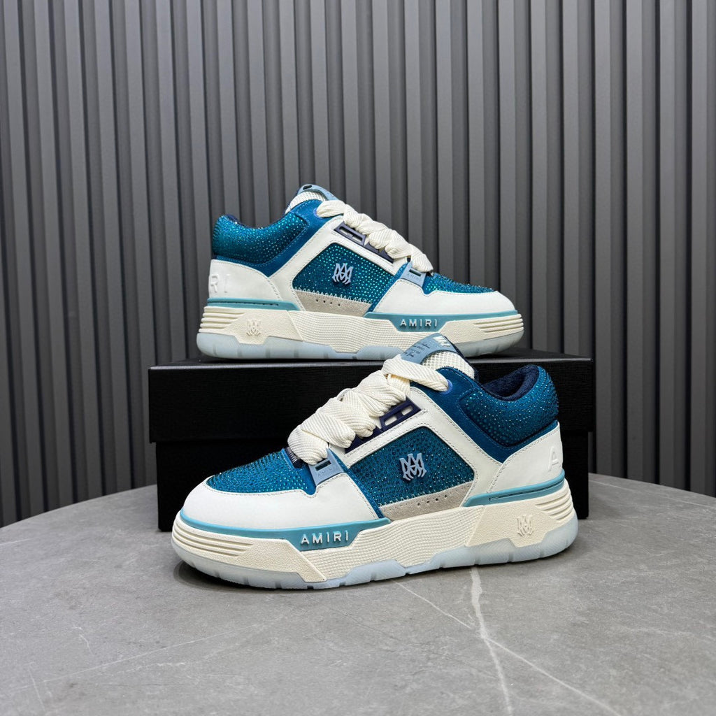 AMIRI Teal and White Embellished Sneakers with Chunky Sole