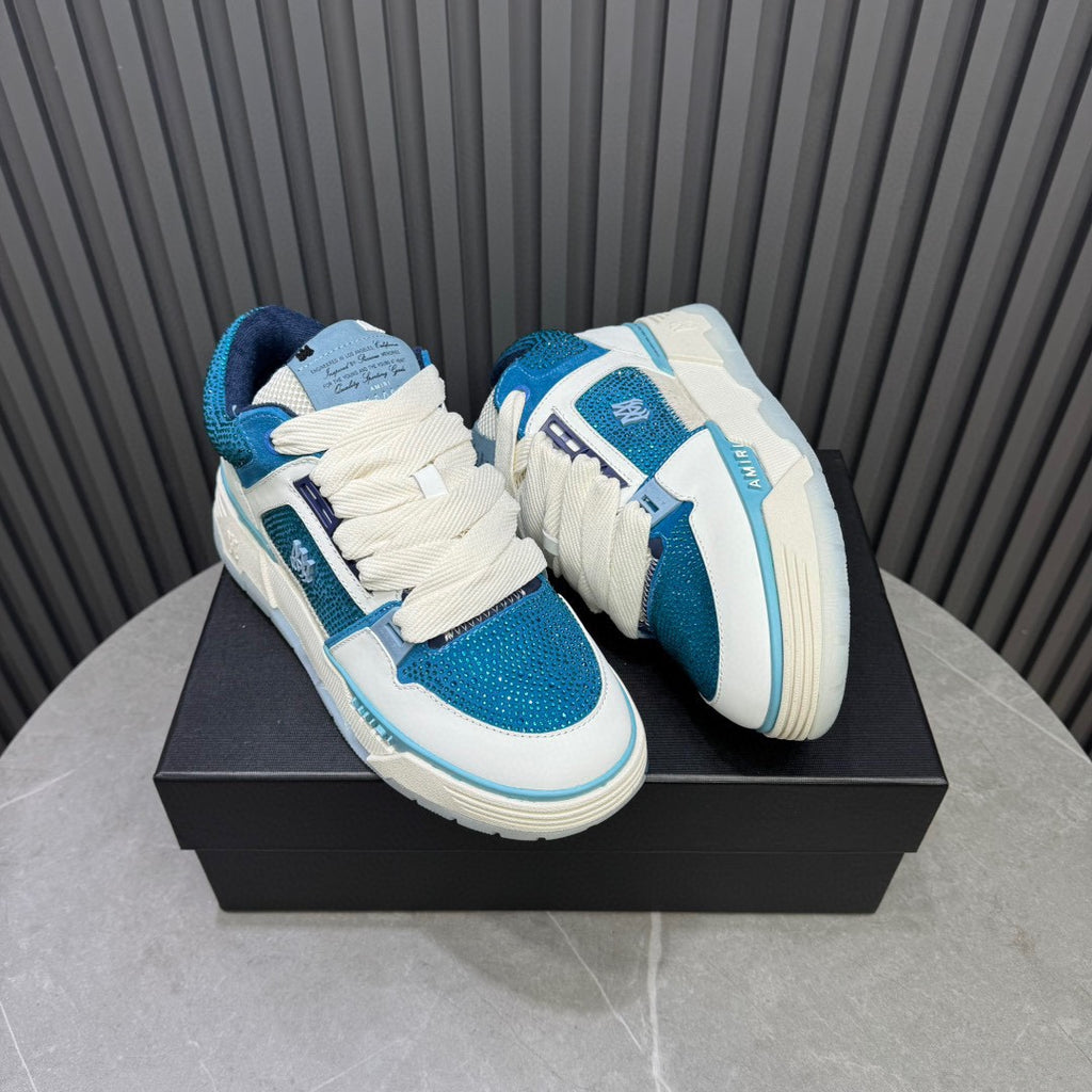 AMIRI Teal and White Embellished Sneakers with Chunky Sole