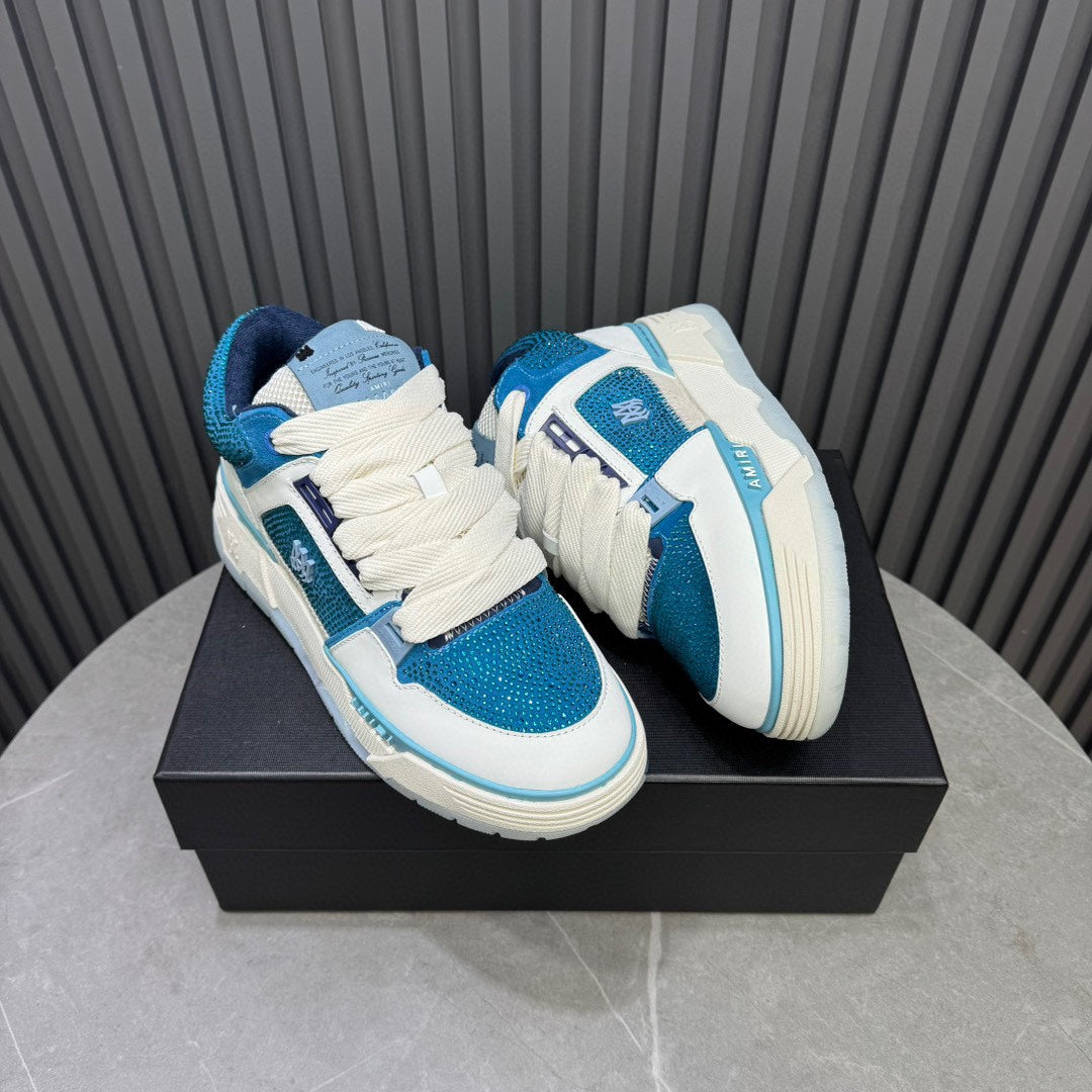 AMIRI Teal and White Embellished Sneakers with Chunky Sole