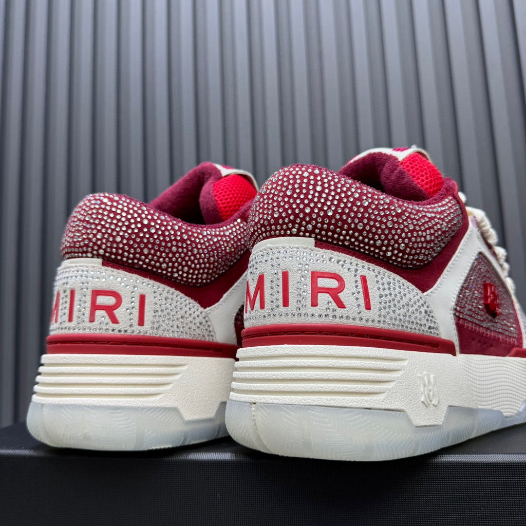 AMIRI Red and White Embellished Sneakers with Chunky Sole
