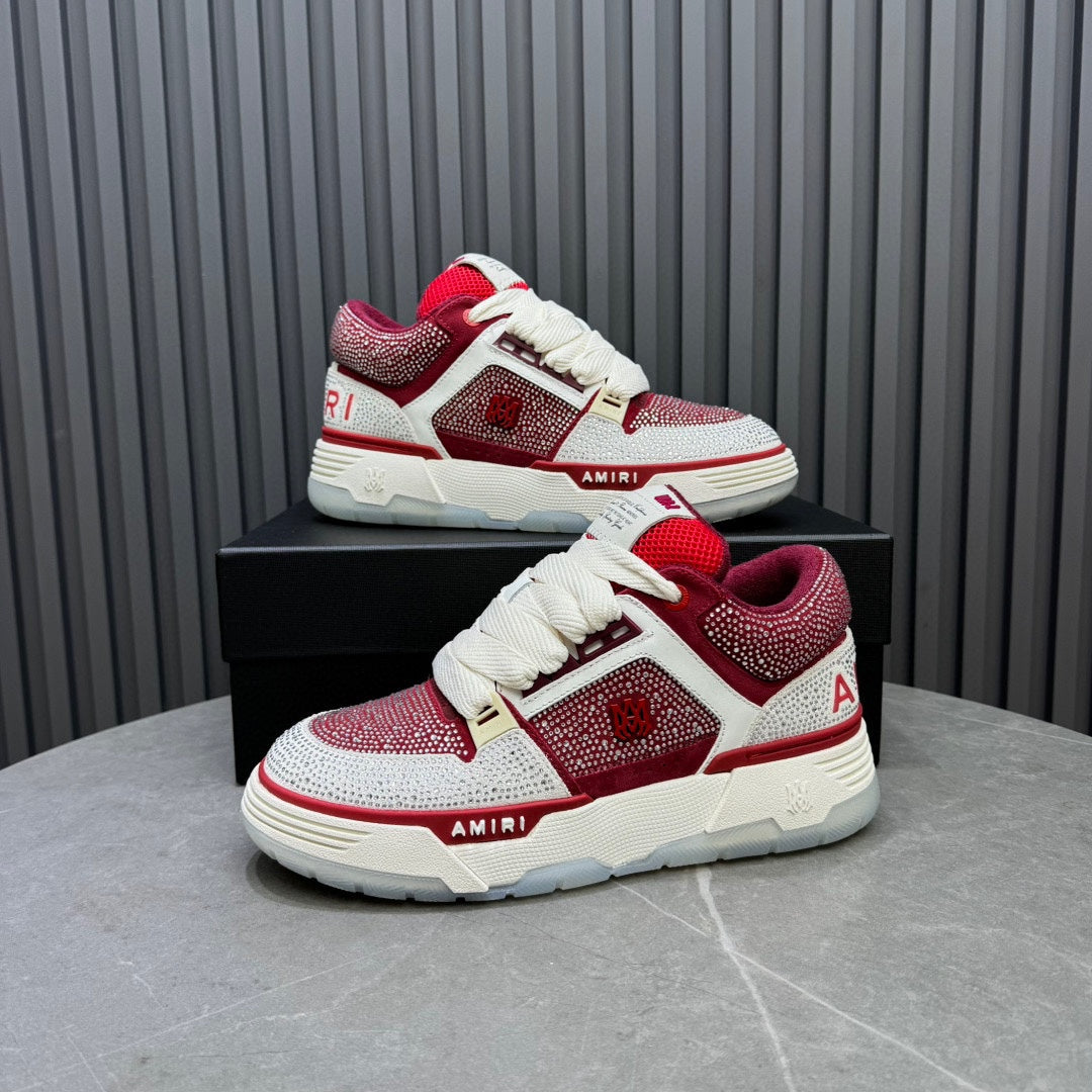 AMIRI Red and White Embellished Sneakers with Chunky Sole