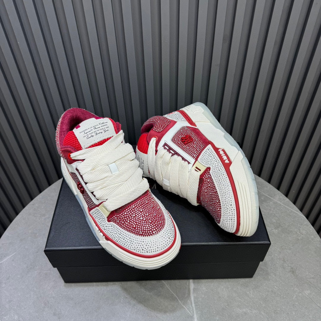 AMIRI Red and White Embellished Sneakers with Chunky Sole