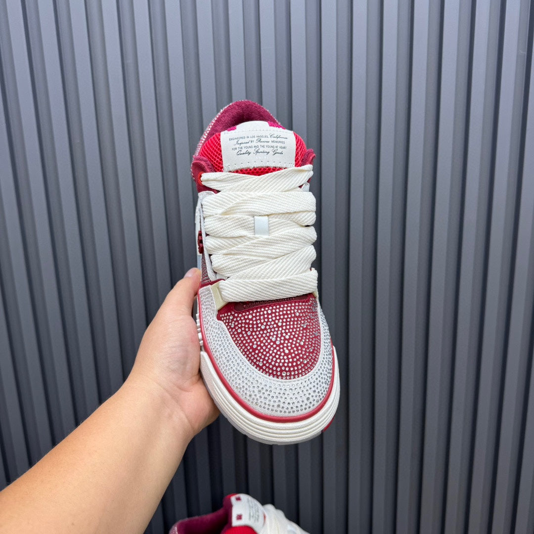 AMIRI Red and White Embellished Sneakers with Chunky Sole