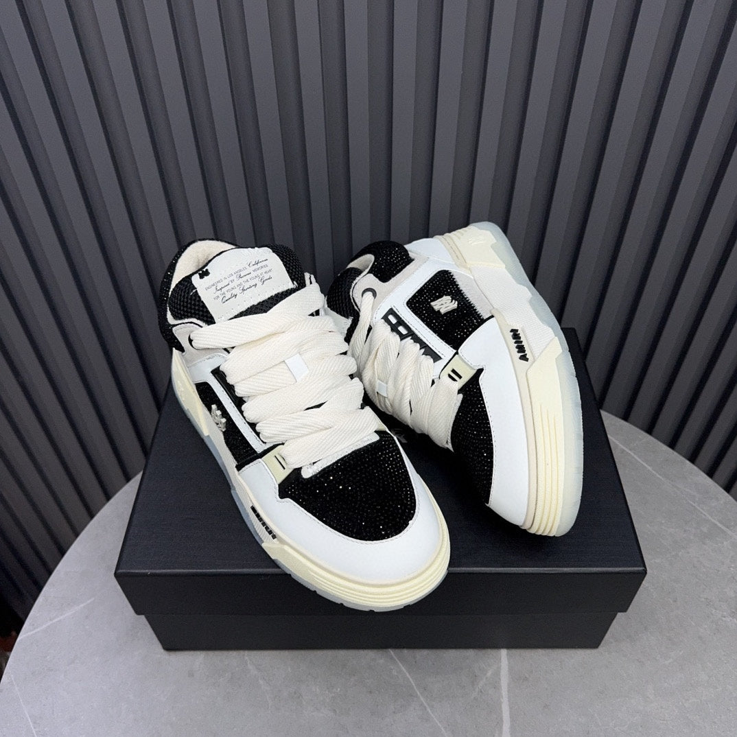 AMIRI Black and White Embellished Sneakers with Chunky Sole