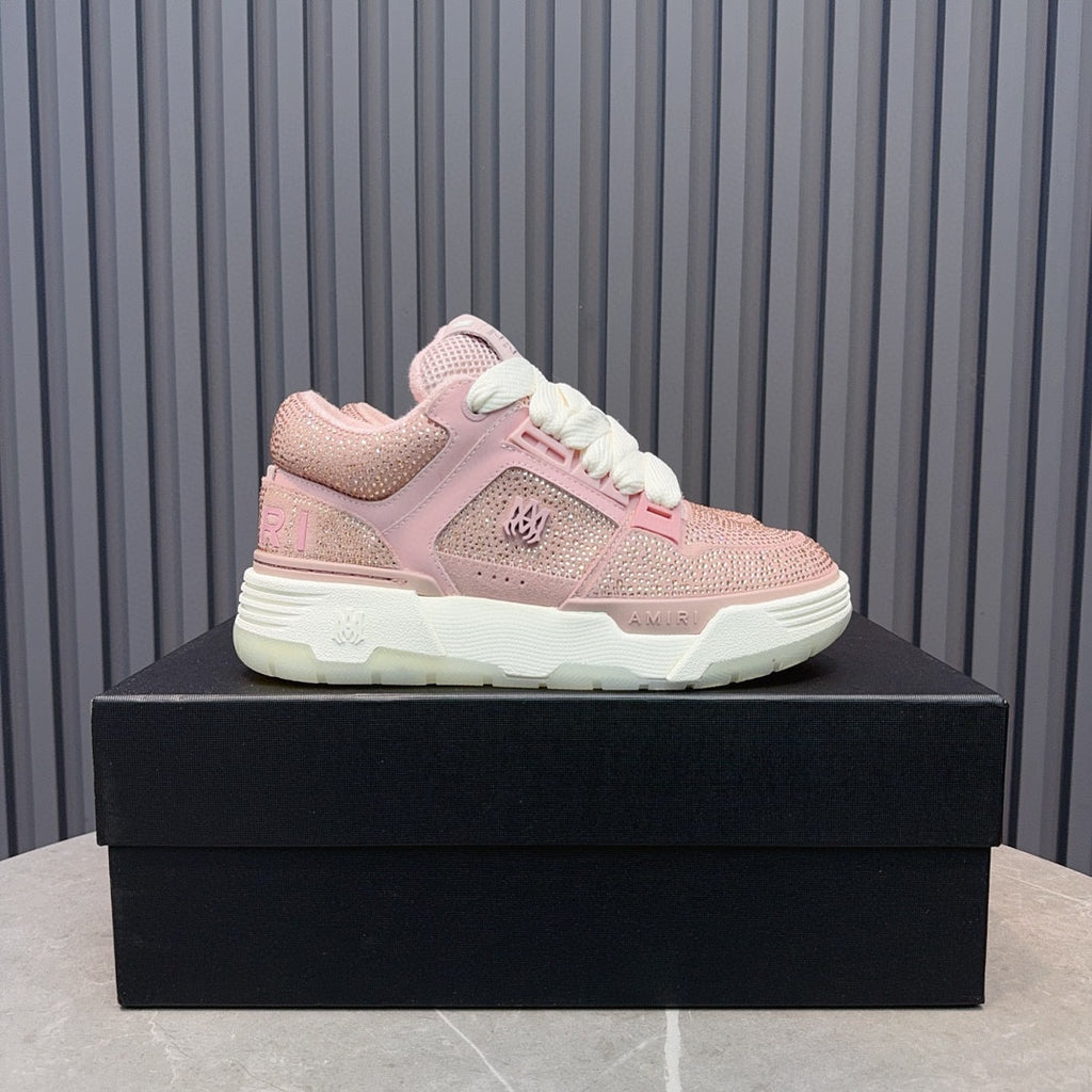 AMIRI Pink Embellished Sneakers with Chunky White Sole