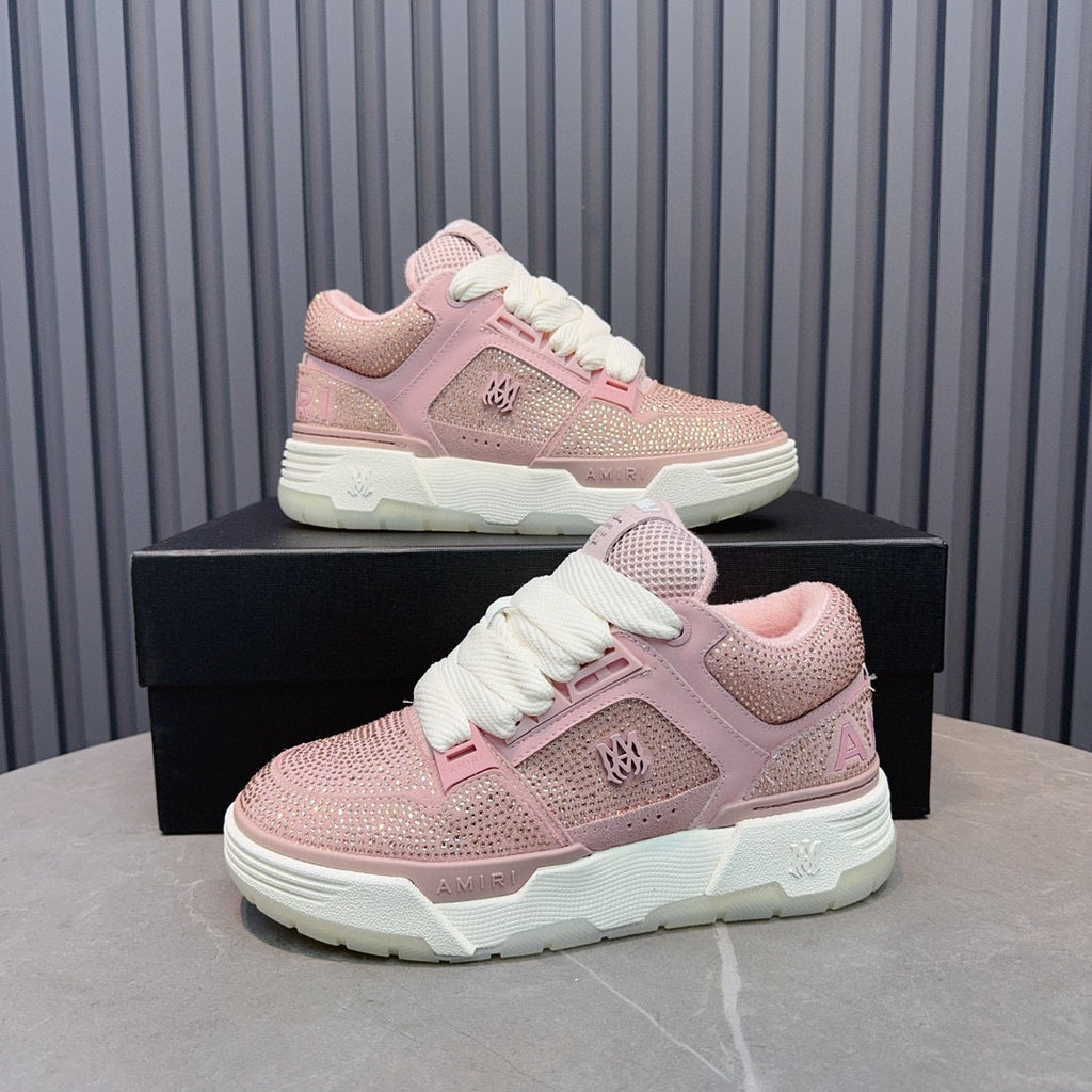 AMIRI Pink Embellished Sneakers with Chunky White Sole