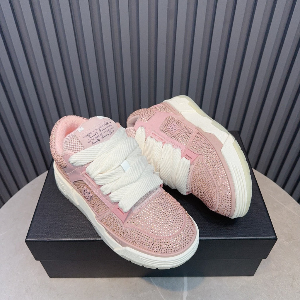AMIRI Pink Embellished Sneakers with Chunky White Sole